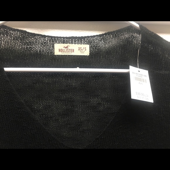 XS/S HOLLISTER SOFT BLACK SWEATER light sheer pullover scoop neck cotton blend - Picture 3 of 5